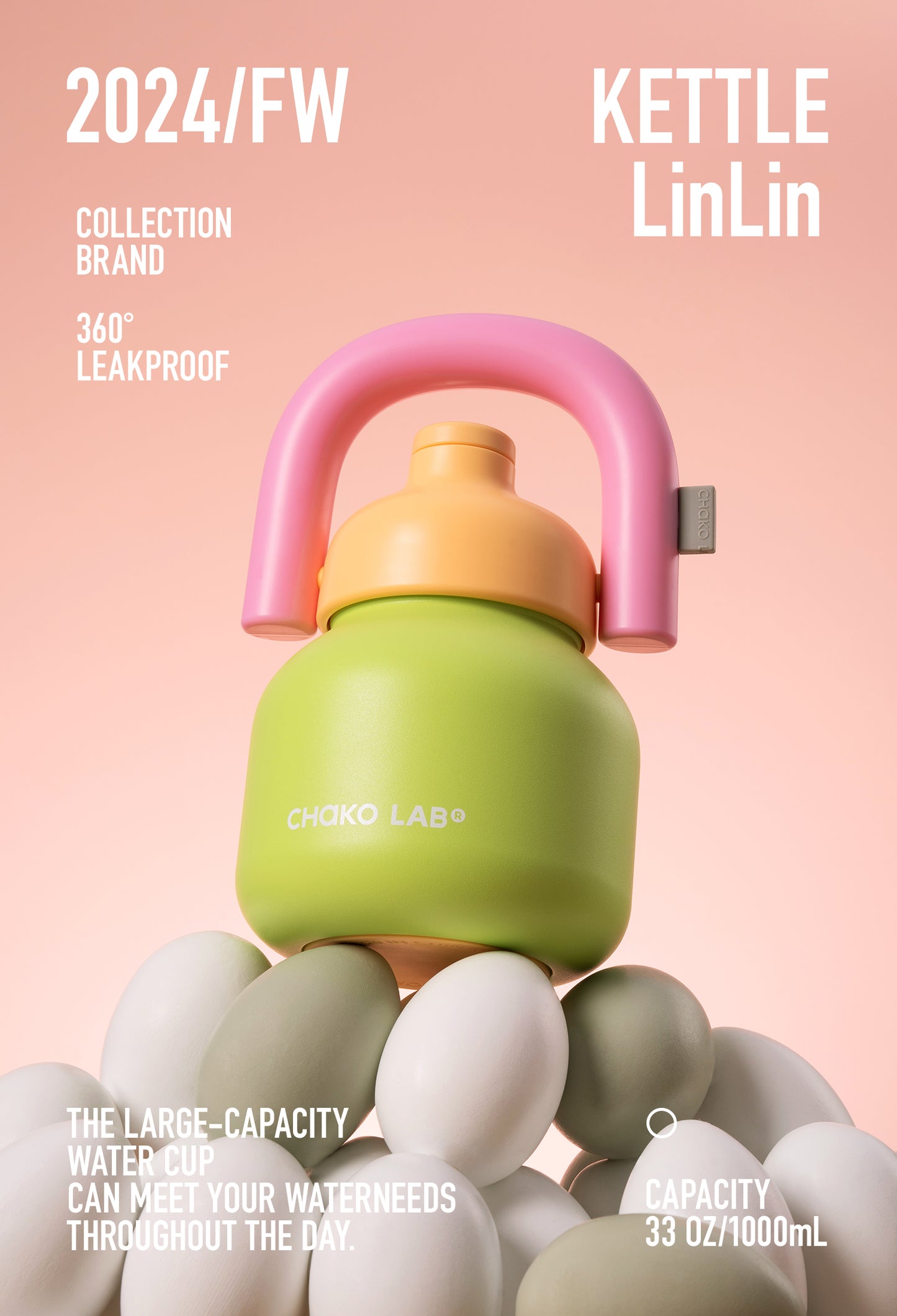 CHAKOLAB – LINLIN Termo 33 oz con Popote, Asa y Doble Aislamiento