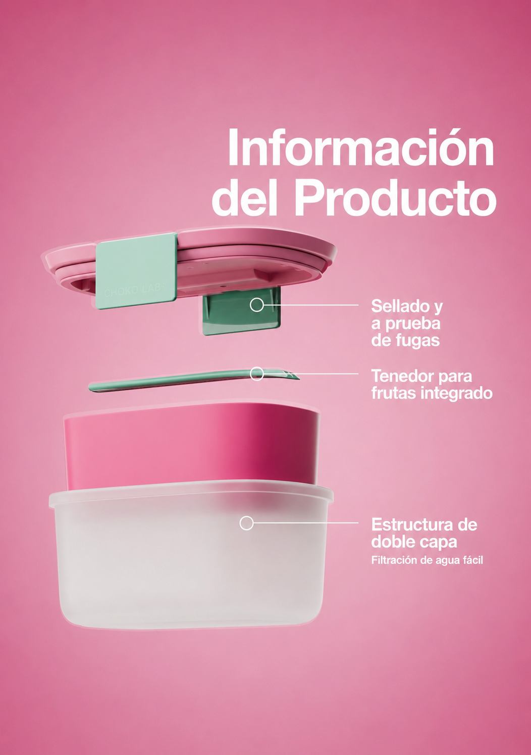 LunchBox Hermética ChakoLab™ 21 oz con Filtro y Tenedor Integrado